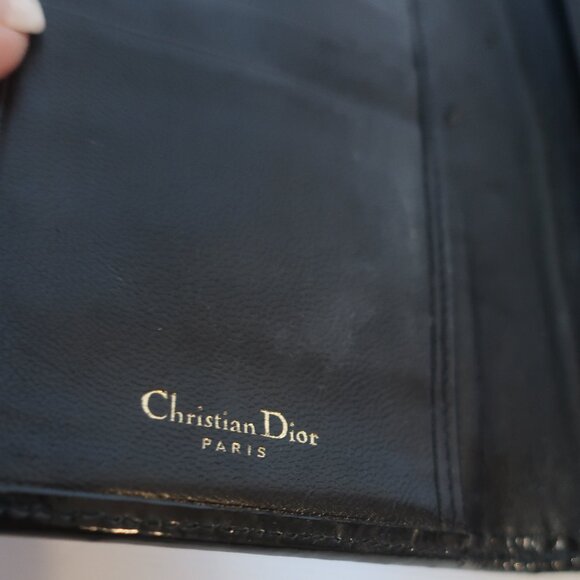 Womens Dior Black Canage Patent Leather O-Latch Quilted Vintage Long Wallet - Picture 7 of 16